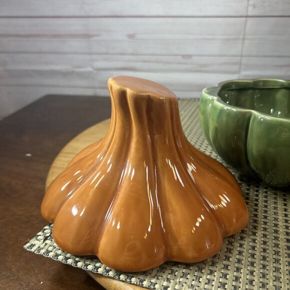 Whole Home Ceramic Pumpkin Gourd Serving Bowl With Lid Halloween Candy Dish 8” - Picture 3 of 7